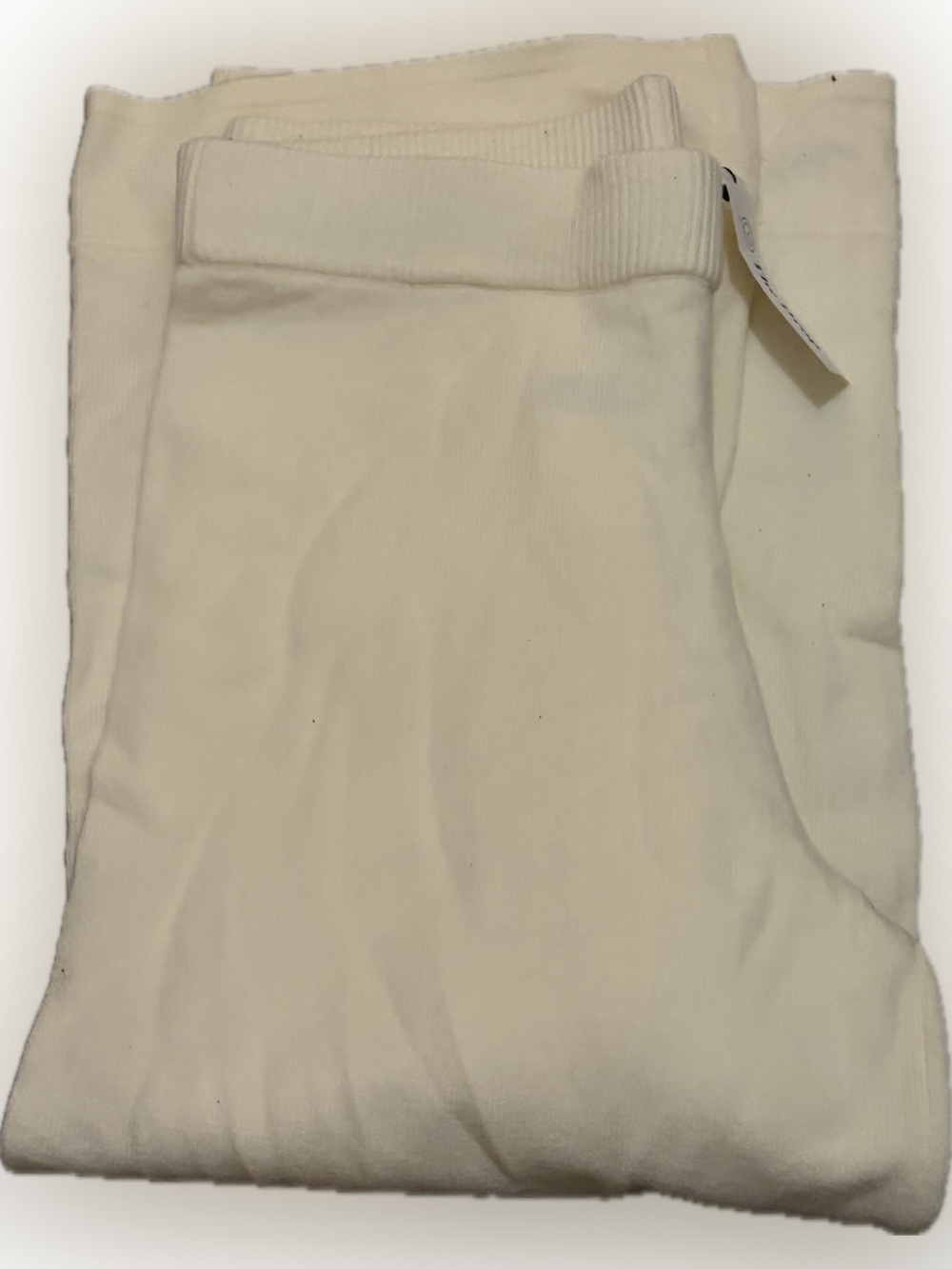 NWT Cream Ribbed-Waist Knit Wide Leg Capri